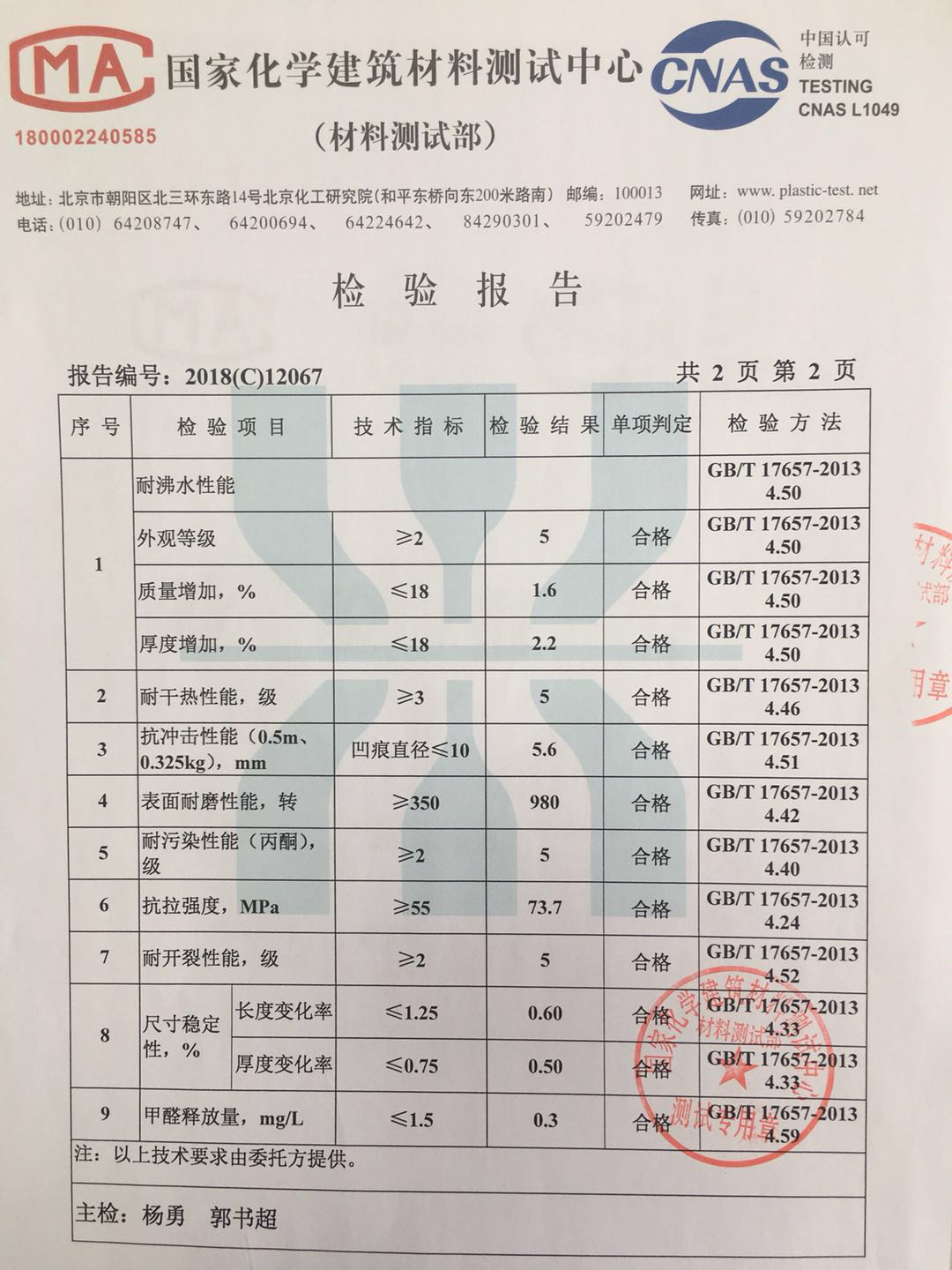 附图：产品检验检测报告（第二页）